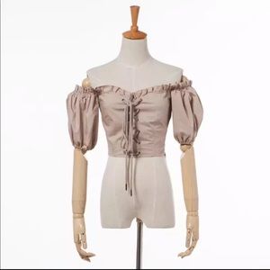 Lace up puff sleeve off shoulder peasant crop top